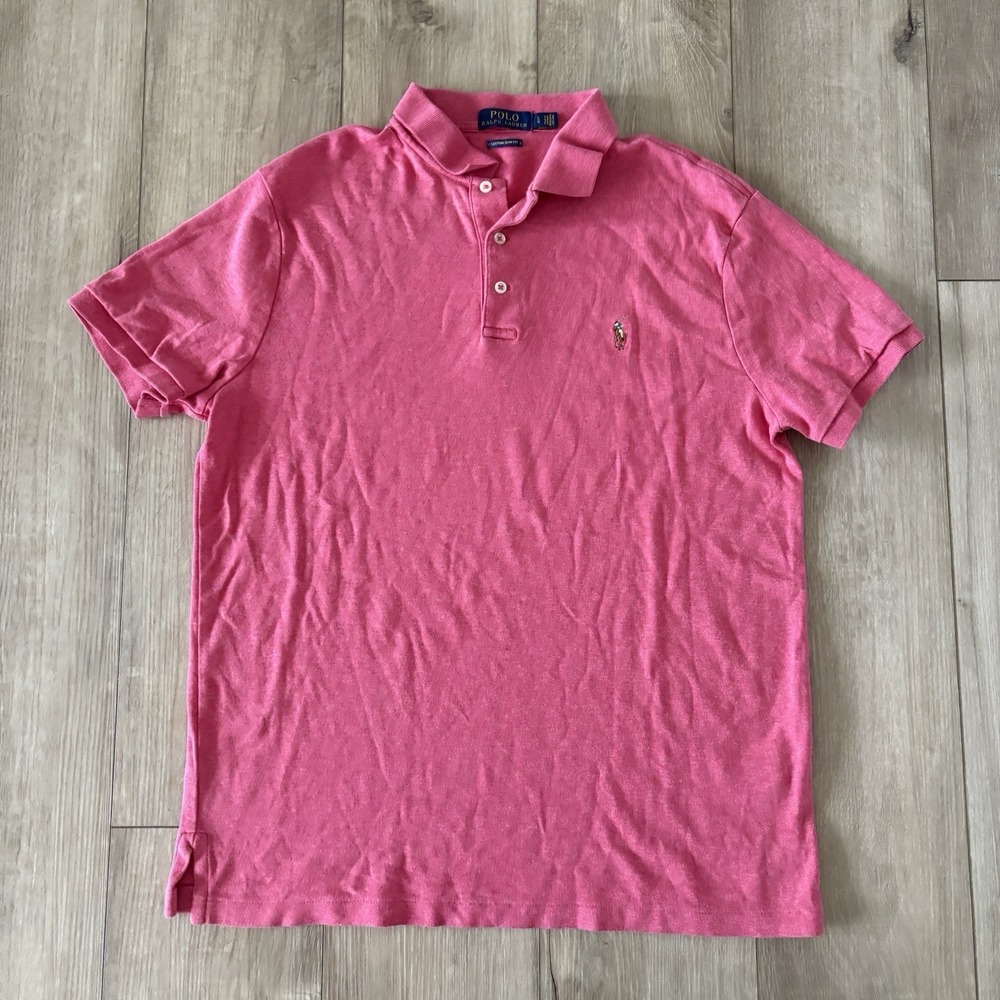Polo Ralph Lauren Custom Slim Fit Polo Shirt Mens Large Red Pink Pony Logo